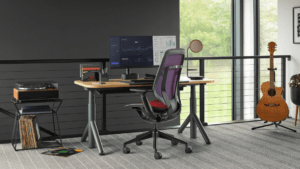 standing office desk in a modern home office setting